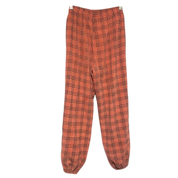 Pants - Corduroy Coral Plaid Elastic Waist Casual Pants